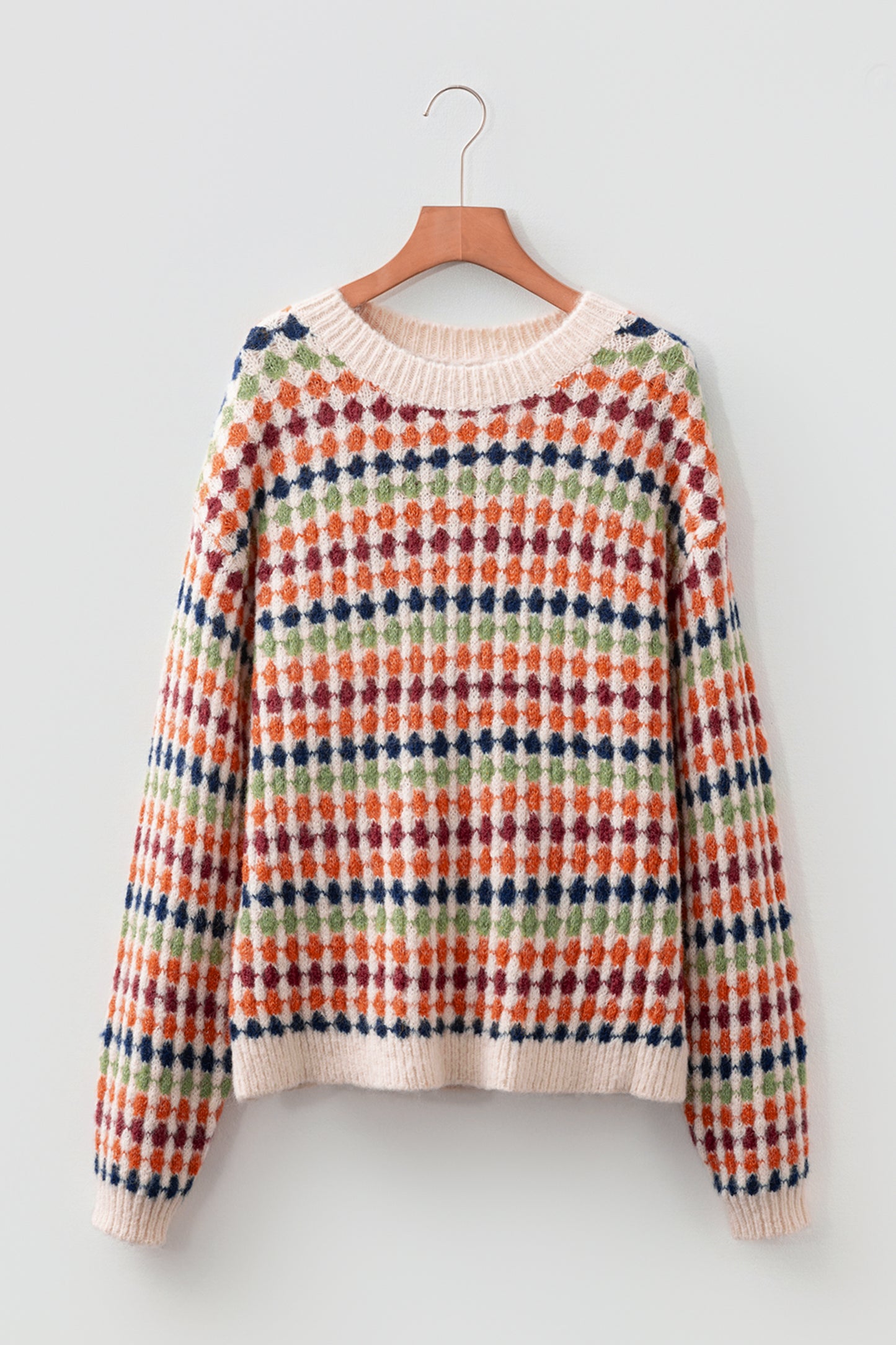 Multicolour Dotty Striped Pattern Knit Drop Shoulder Sweater